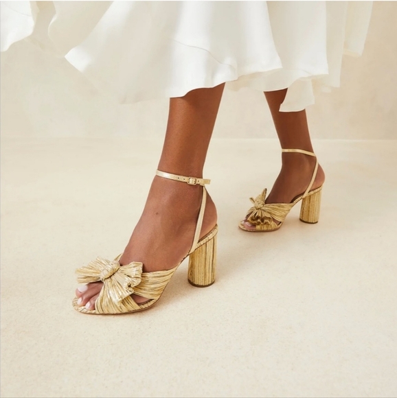 Loeffler Randall | Camellia Gold Taffeta Bow Knot Heels In Gold Size 6 - Picture 1 of 12